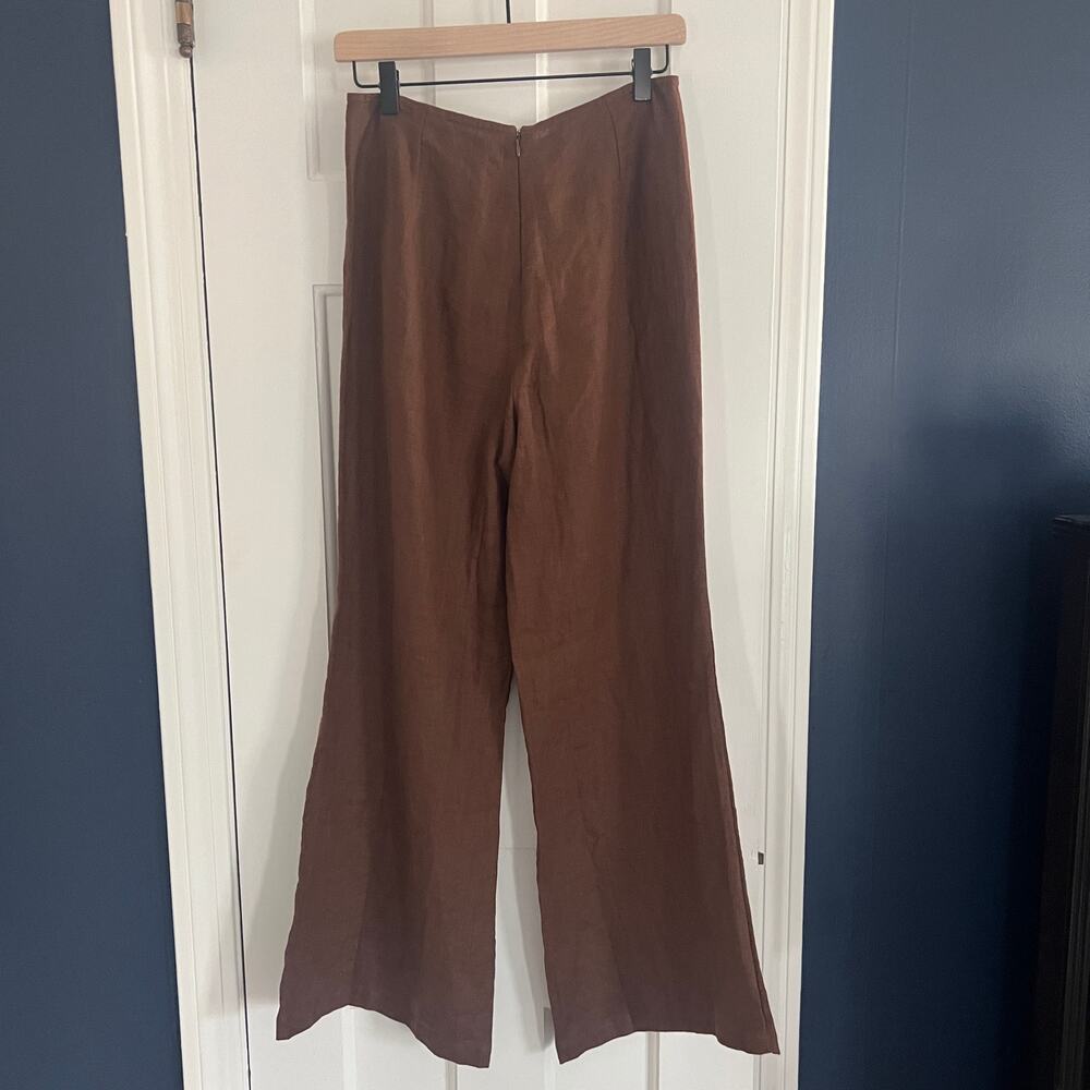 NWT Faithfull the Brand Ottavio Chocolate Brown Linen Wide Leg Pants Size 4 - Picture 6 of 10